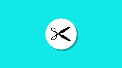 Simple animation of white scissors icon appearing on bright cyan background.. Stock Footage 329272544
