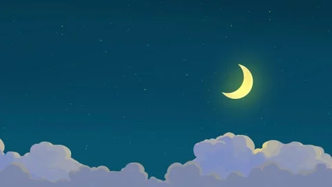 Simple anime sky and cloud animation with crescent moon Stock Footage 323484888