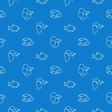 Simple aquarium fish blue pattern Illustrazione stock