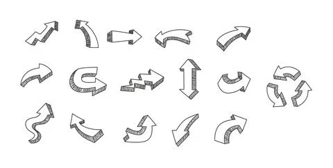 Simple arrows, hand drawn arrows vector isolated on white, arrow icons Stock Illustration