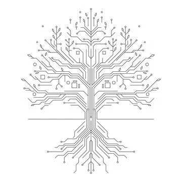 Simple Artificial intelligence circuit board tree Stock Illustration