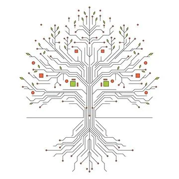 Simple Artificial intelligence circuit board tree Illustrazione stock