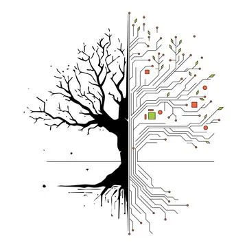 Simple Artificial intelligence circuit board tree Stock Illustration