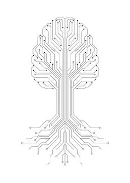 Simple Artificial intelligence circuit board tree Stock Illustration