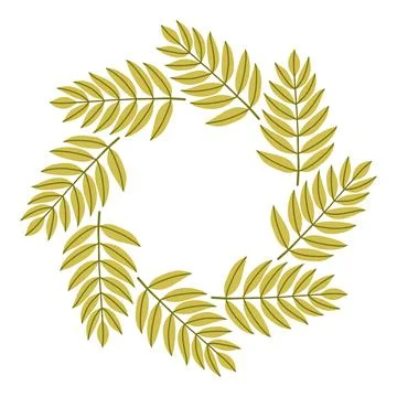 Simple ash leaf branch circle frame. Cute wreath border of autumn leaves. Hello Stock Illustration