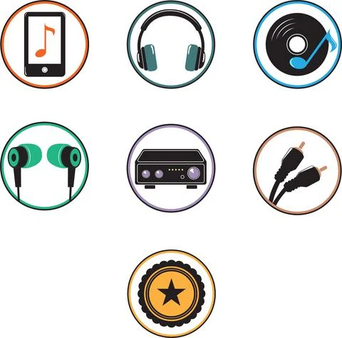 Simple audio application and game vector icon set Stock Illustration
