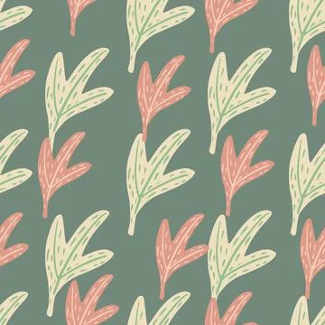 Simple autumn leaf abstract silhouettes seamless pattern. Doodle foliage in g Stock Illustration