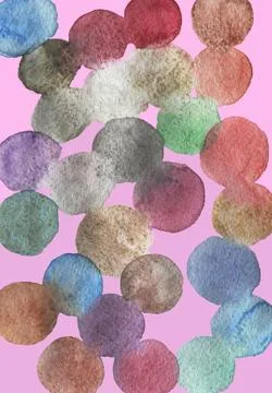 Simple background with bubbles, falling confetti. Watercolor dots on pink. Stock Illustration