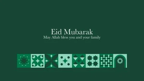 Simple background green for happy eid mubarak with geometric ornaments Ilustração Stock