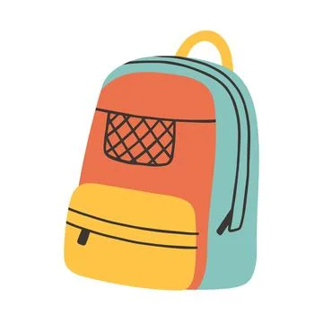 Simple backpack vector illustration. Bright rucksack in flat style in red, blue Stock Illustration