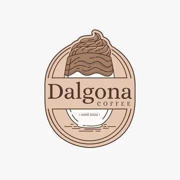 Simple badge emblem Dalgona coffee logo design on white background Stock Illustration