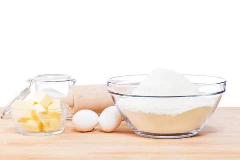 Simple baking ingredients and tools Stock Photos
