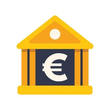 Simple bank building facade displaying euro sign icon Ilustración de archivo