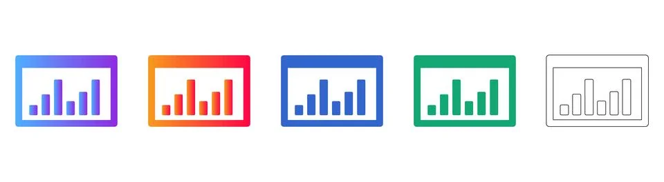 Simple Bar Chart Display Icons Set Stock Illustration