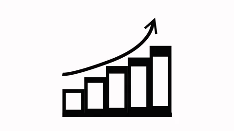 Simple bar chart icon with rising columns and upward arrow growth progress .. Stock Footage 336877622