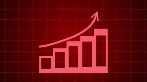 Simple bar chart icon with rising columns and upward arrow growth progress .. Stock Footage 336877644