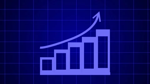 Simple bar chart icon with rising columns and upward arrow growth progress .. Stock Footage 336877646