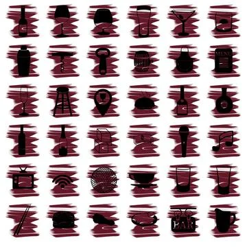 Simple bar icons set. Icons on vinous ripples isolated on white backgrond. Illustrazione stock