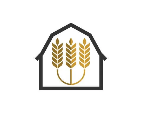 Simple barn outline with three wheat inside Stock Illustration