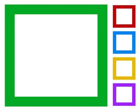 Simple, basic frame / border icons isolated on white in 5 color Stock Illustration