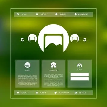 Simple basic website template with icons for navigation in modern cool flat Stock Illustration