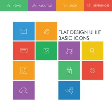 Simple basic website template with icons for navigation in modern cool flat Illustrazione stock