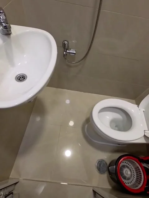 Simple Bathroom Interior in Small House with Natural Light Video stock 328646704