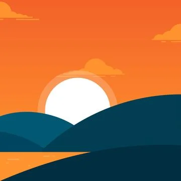Simple beach landscape with a hill in evening for element design Stock Illustration