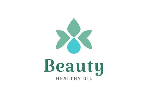 Simple beauty logo with leaf shape and oil or water droplet Stock Illustration