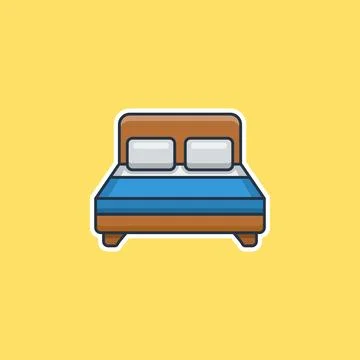 Simple bed with wooden frame and blue mattress Stock Illustration