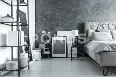 Simple bedroom with side table Stock Photos