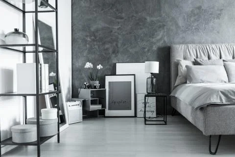 Simple bedroom with side table Stock-Fotos