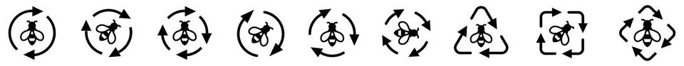 Simple bee icon in arrows forming cycle, two three and four arrow version 스톡 일러스트