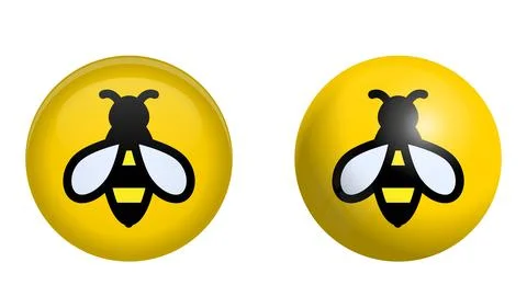 Simple bee symbol in yellow sphere or 3d circle Stock Illustration