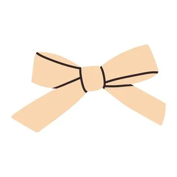 Simple beige bow isolated on white background. Flat vector illustration of cute Stock Illustration