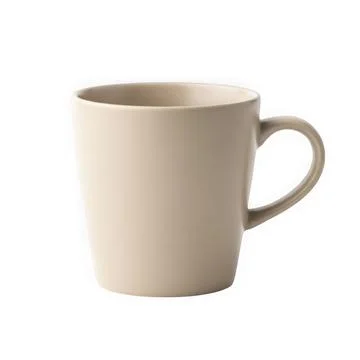 A simple beige ceramic mug with a handle, standing alone against a white ba.. Stock Illustration