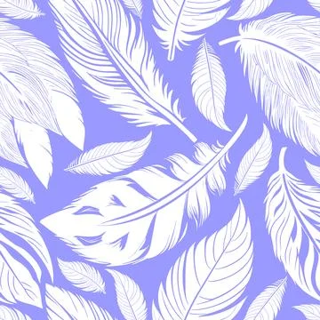 Simple bicolor seamless pattern of white feathers on blue background, texture Stock Illustration