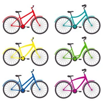 Simple bicycles with different frames and handlebars, set. Vector illustratio Stock Illustration