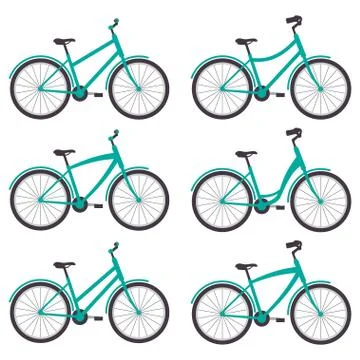Simple bicycles with different frames and handlebars, set. Vector illustratio Illustrazione stock