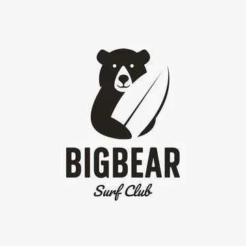 Simple Big Bear holding surfing board logo design, Surf logo Stock Illustration