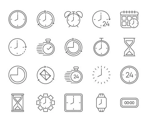 Simple big set of time related vector gray line icons. Contains such Icons as Illustrazione stock