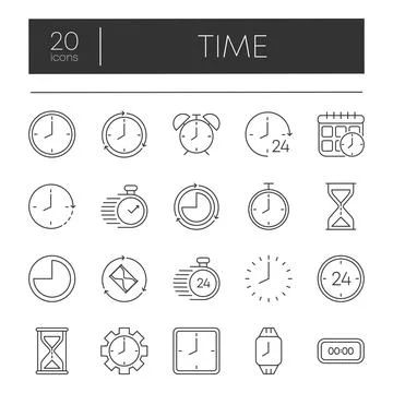 Simple big set of time related vector gray line icons. Contains such Icons as Stock Illustration