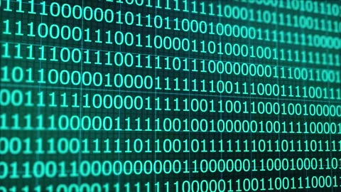 Simple binary code on black background. Changing sky blue numbers zero and .. 動画素材 242570847