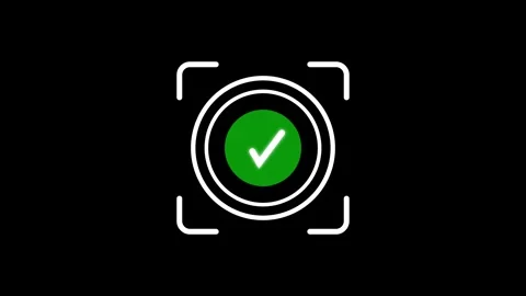 Simple biometric scan icon with a green check mark inside a target frame on.. Stock Footage 340999480
