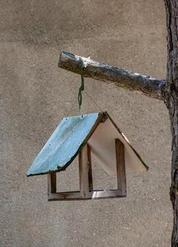 Simple bird feeder hanging on a tree Stock Photos