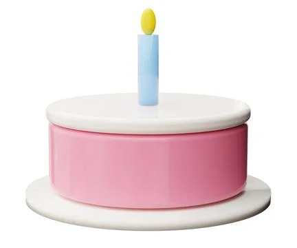 A simple birthday cake features a pink bottom layer and a white top layer. .. Stock Illustration