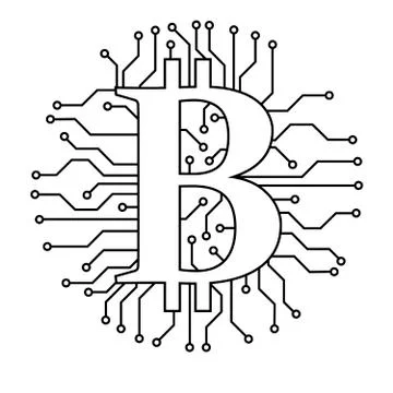 Simple Bitcoin crypto currency icon with blockchain, vector Stock Illustration