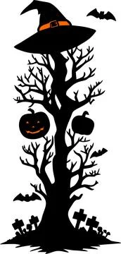 Simple black and orange graphic pattern silhouette halloween, logo, design Stock Illustration