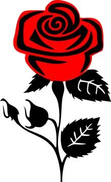 Simple black and red graphic drawing flower rose, logo, design Stock Illustration
