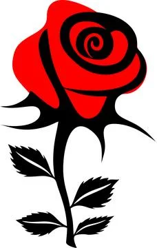 Simple black and red graphic drawing flower rose, logo, design Stock Illustration